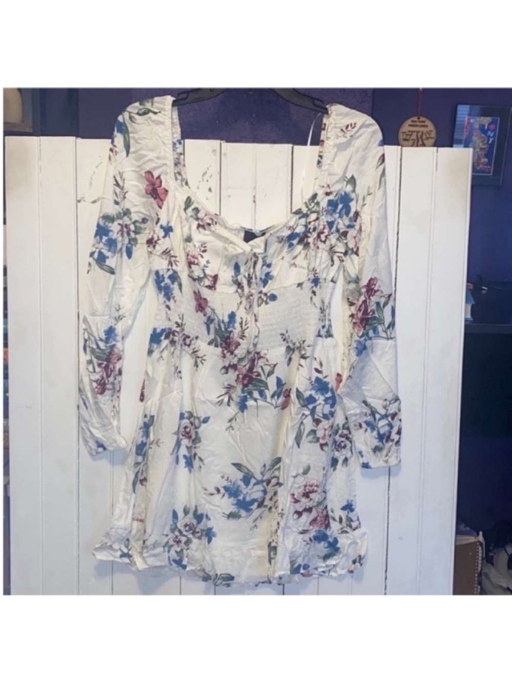 Lumiere Urban Outfitters Long Sleeve Dress White Floral Size S